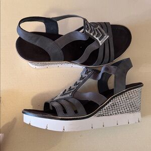 Rieker European Wedge Mules with Patterned Heel and anti stress soles